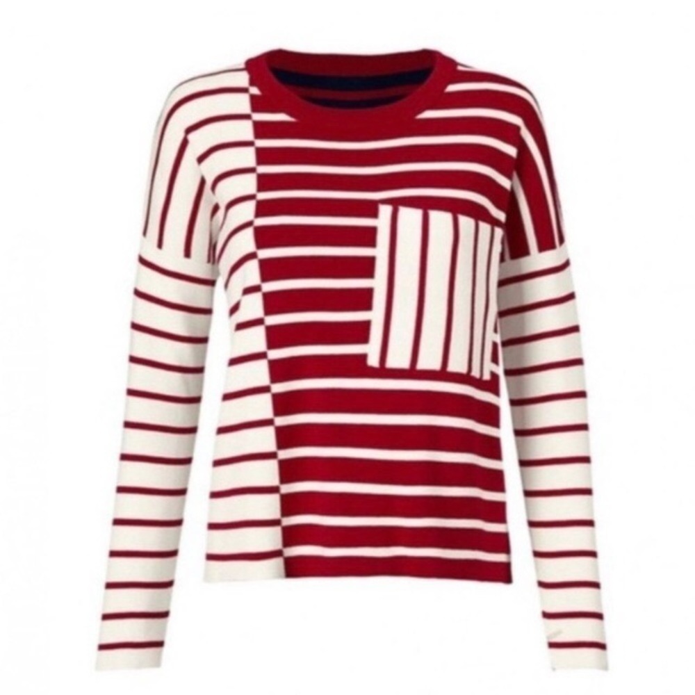🌈 6/$60, Cabi Pocket Pullover, Striped Sweater, Red, White, Black, Size Medium - Picture 7 of 7